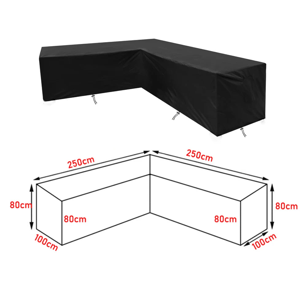 Housse pour canapé d’angle extérieur, couleur noire, dimensions 250x250x80x100cm, idéale pour toutes saisons