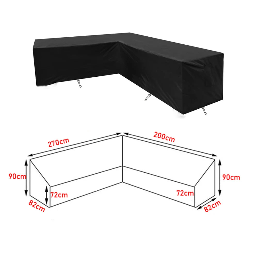 Housse pour canapé d’angle extérieur, couleur noire, dimensions 270x2000x90x72x82cm, idéale pour toutes saisons