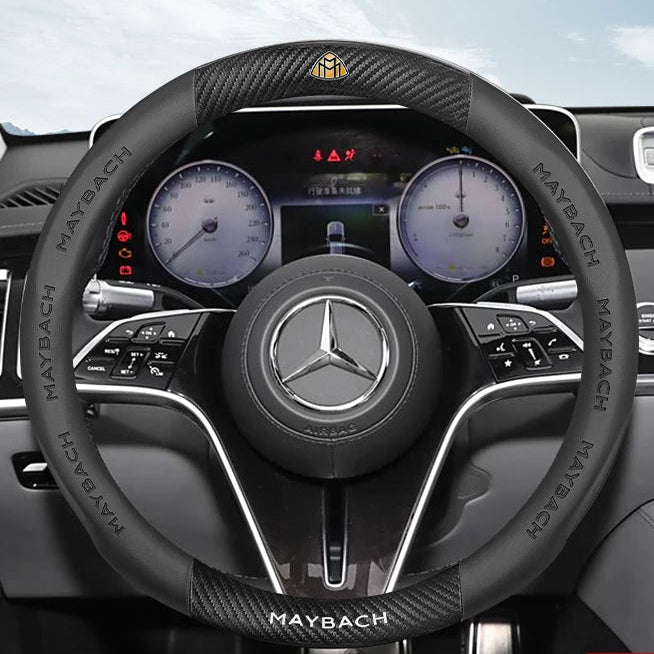 Couvre volant MayBach en fibre de carbone noir, marron et rouge – design luxueux et antidérapant