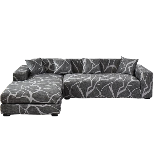 Housse Canapé Angle Extensible Motif Organique Gris