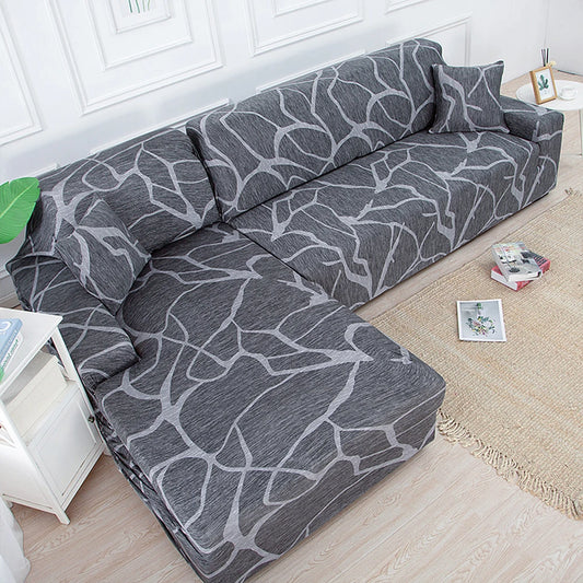 Housse Canapé Angle Extensible Motif Organique Gris