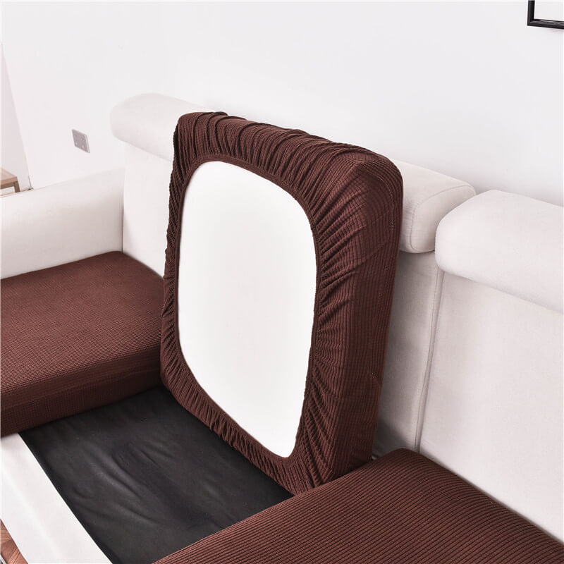 Housse Assise de Canapé d'Angle Jacquard Marron Foncé