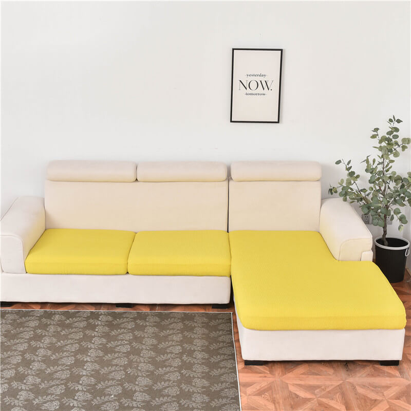 Housse Assise de Canapé d'Angle Jacquard Jaune