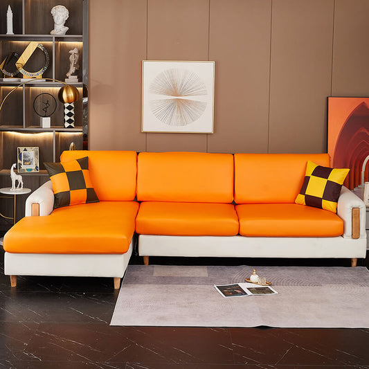Housse Assise de Canapé d'Angle Simili Cuir Orange