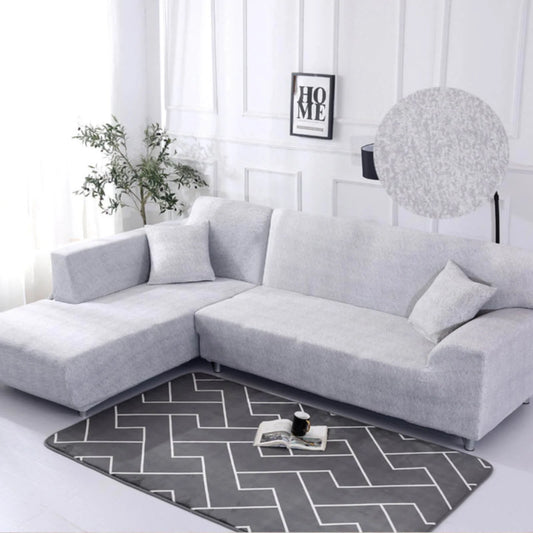 Housse de Canapé d’Angle Extensible Unie – Gris Clair Élégant
