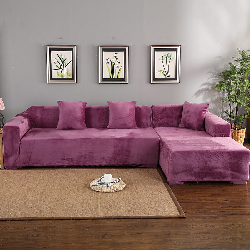 Housse de Canapé d'Angle Velours Mauve