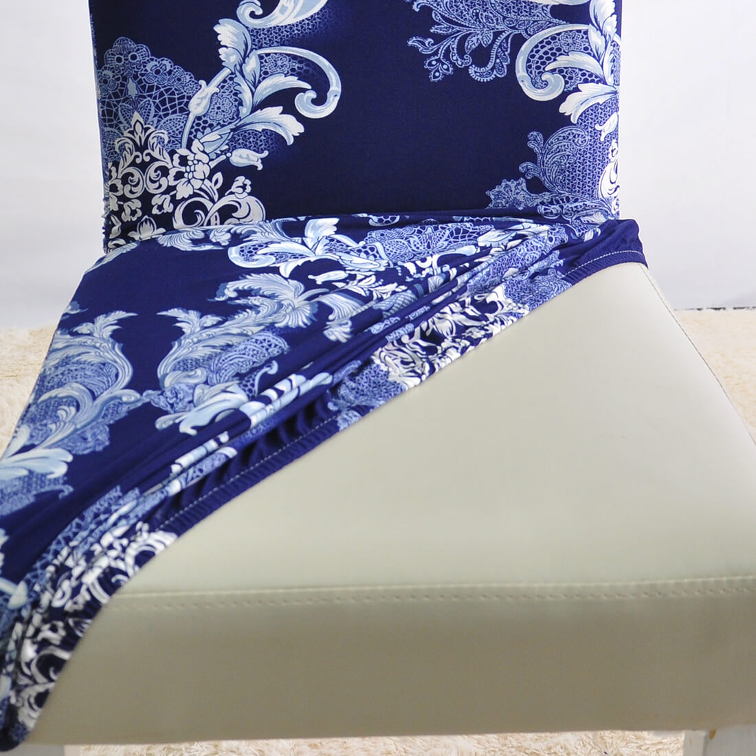 Housse de Chaise Vintage Blanc et Bleu