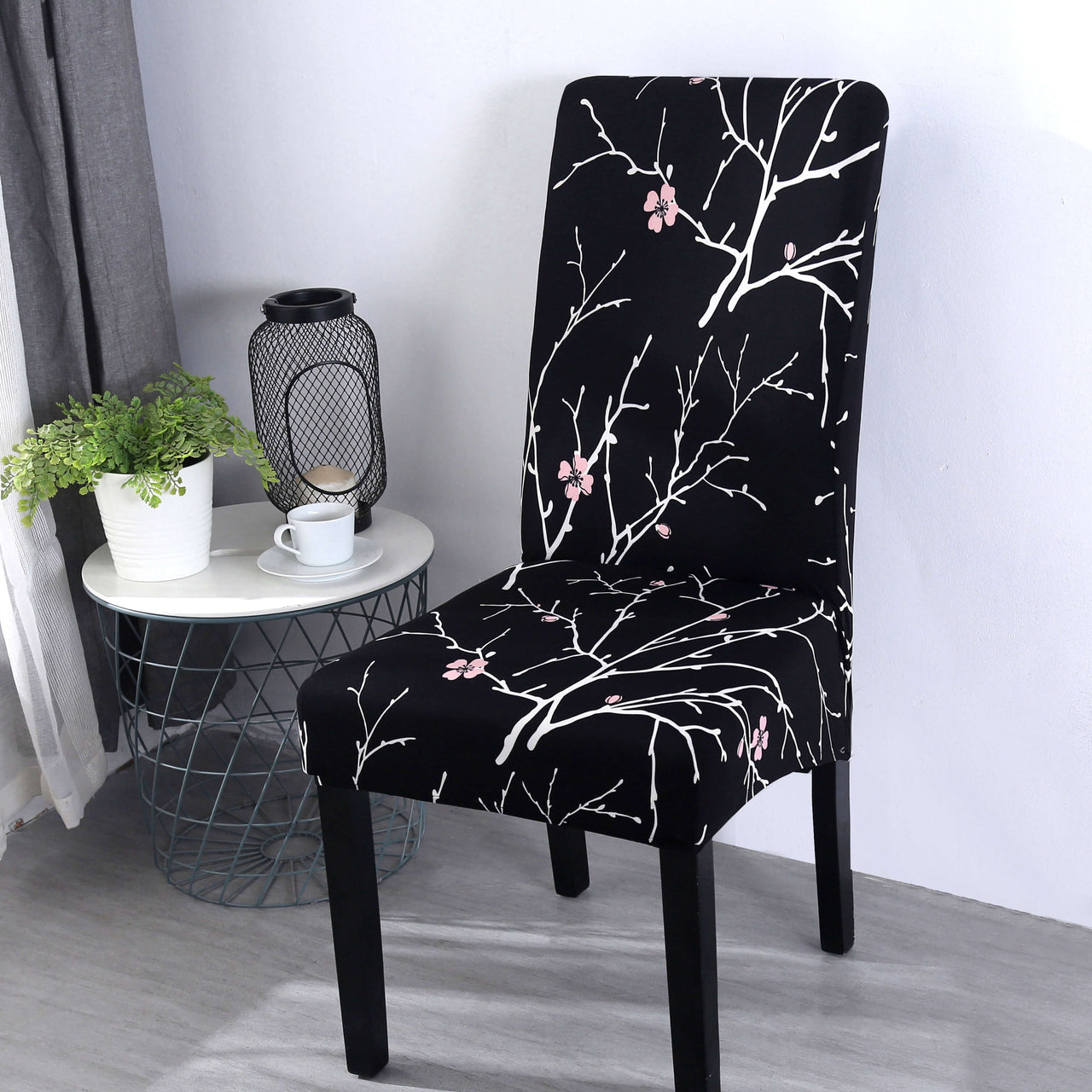 Housse de Chaise Fleurie (Noir)