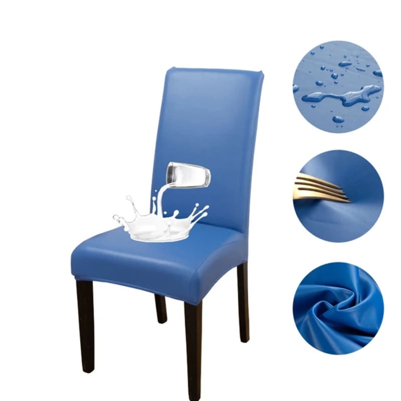 Housse de Chaise Imperméable Simili Cuir Bleu