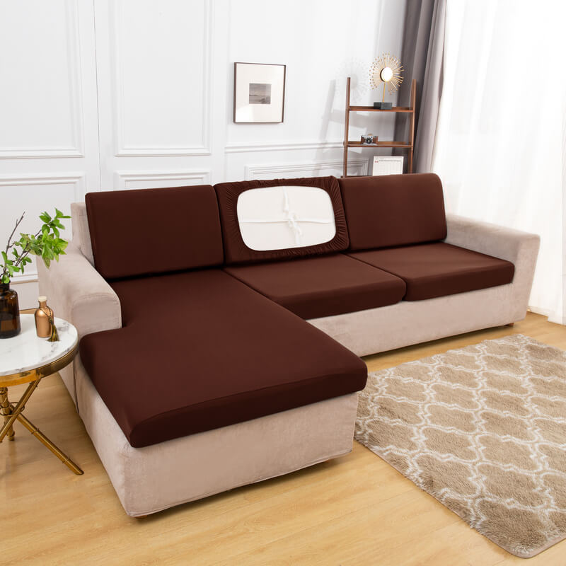 Housse Assise de Canapé d'Angle Marron Foncé