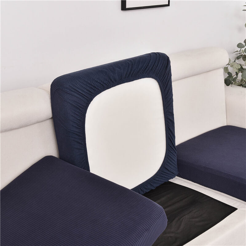 Housse Assise de Canapé d'Angle Jacquard Bleu Marine