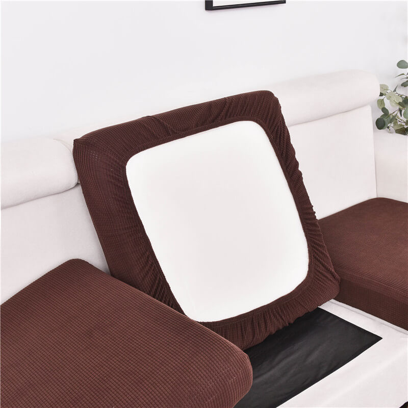 Housse Assise de Canapé d'Angle Jacquard Marron Foncé