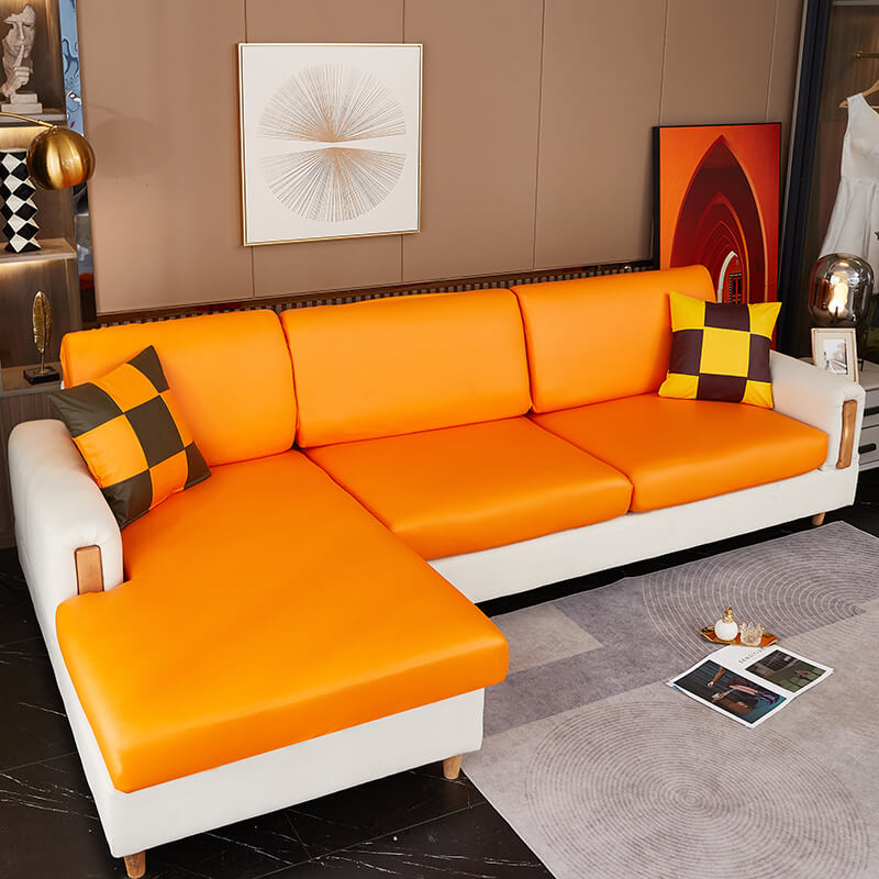 Housse Assise de Canapé d'Angle Simili Cuir Orange