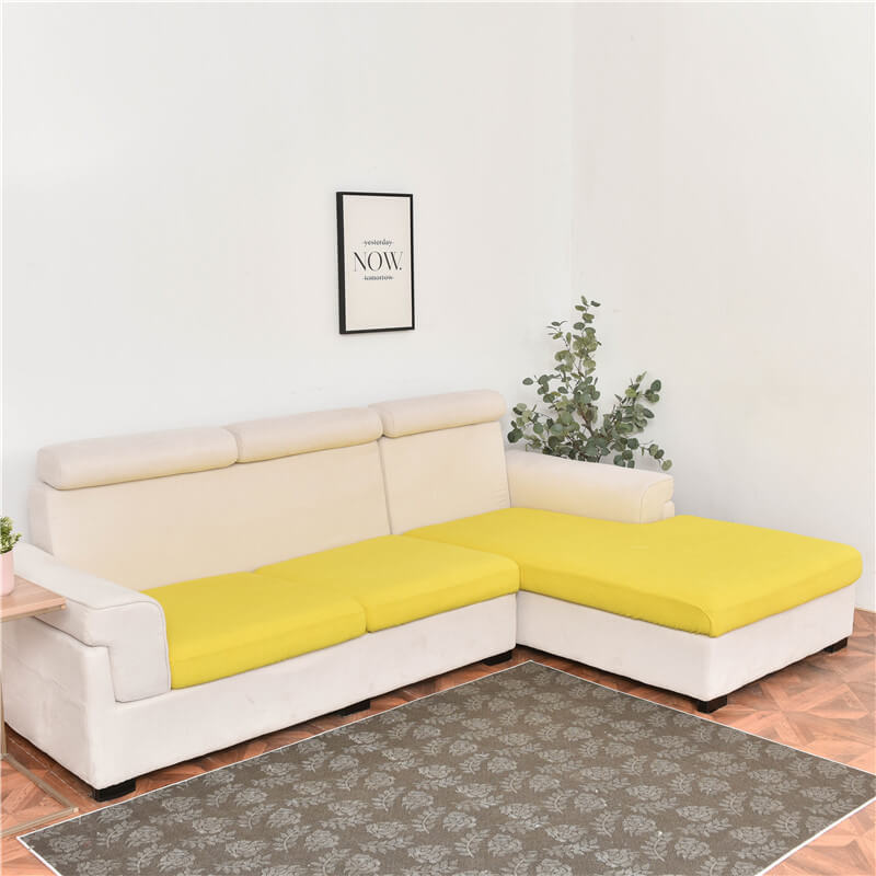 Housse Assise de Canapé d'Angle Jacquard Jaune