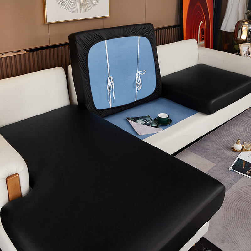 Housse Assise de Canapé d'Angle Simili Cuir Noir