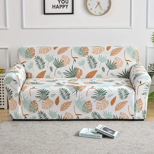 Housse de canapé avec motif de feuilles vertes et marron sur fond clair