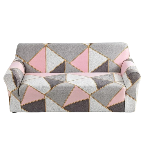 Housse de Canapé Rose et Grise – Motif Géométrique Élégant