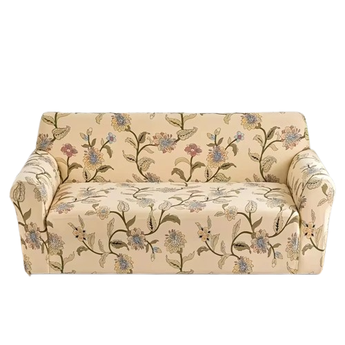 Housse de Canapé Beige à Fleurs – Extensible et Élégante