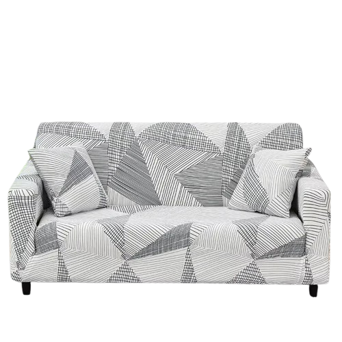 Housse de Canapé Extensible Blanche – Motif Géométrique Noir