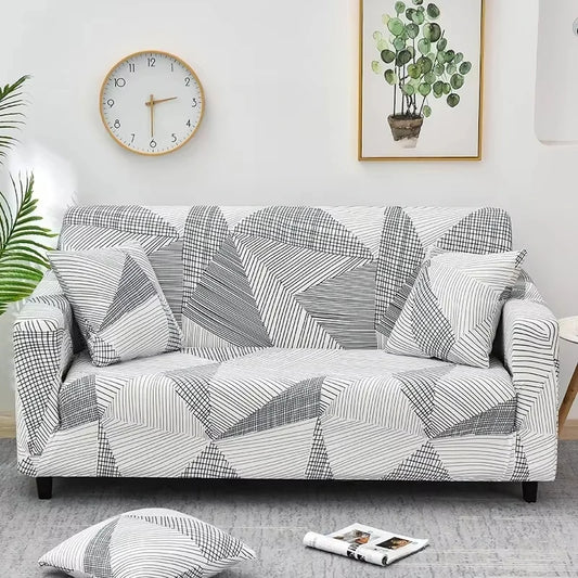 Housse de canapé blanche avec motifs géométriques noirs 