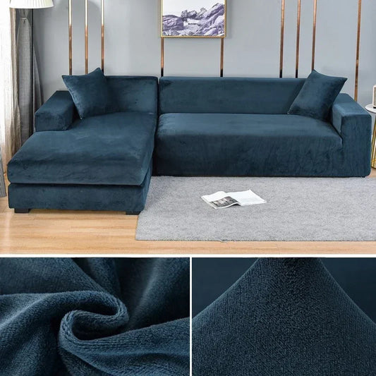 Housse de canapé d'angle en velours bleu marine