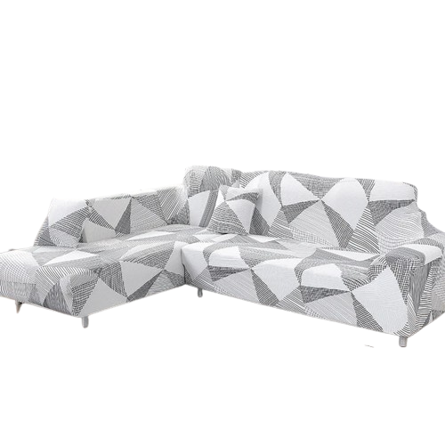 Housse de canapé d’angle extensible motif géométrique noir blanc gris