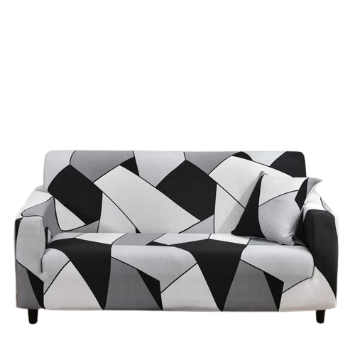 Housse de Canapé Extensible Motif Géométrique – Noir & Gris