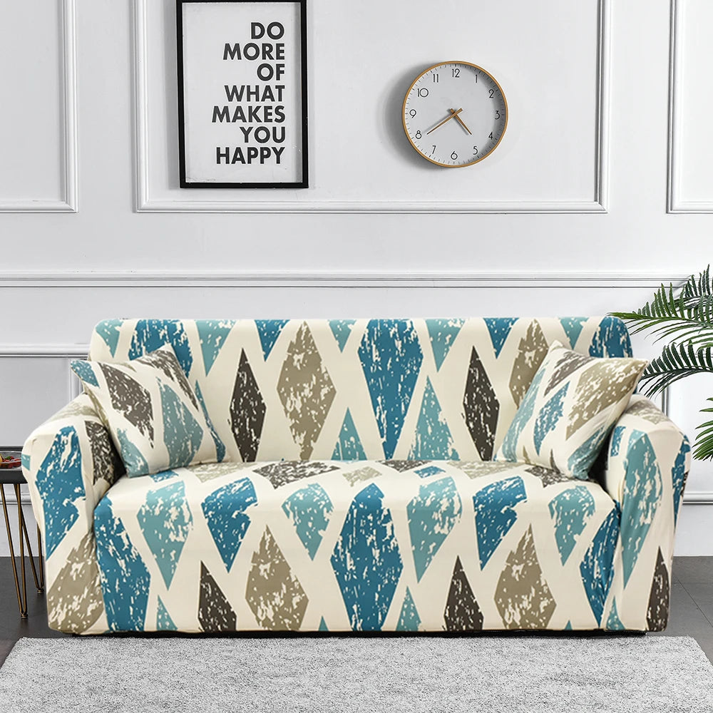 Housse de canapé graphique bleu beige – Design moderne