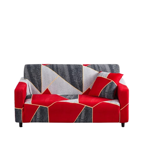 Housse de Canapé Moderne – Motif Géométrique Rouge & Gris