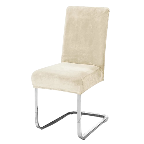 Housse de chaise en velours beige – ajustement extensible, tissu épais et doux pour chaise de salle à manger.
