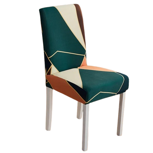 Housse de chaise extensible aux motifs géométriques vert, corail et crème