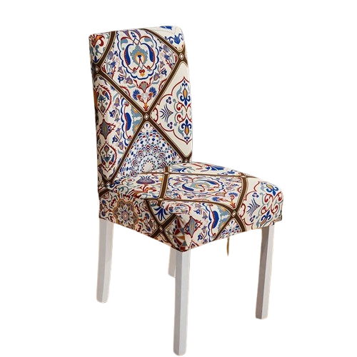 Housse de chaise extensible avec motif carreaux orientaux multicolores sur fond beige