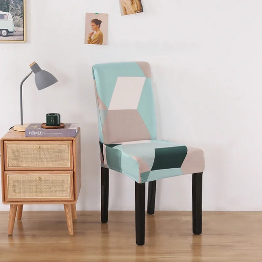 Housse de chaise extensible avec motif géométrique pastel vert menthe et beige
