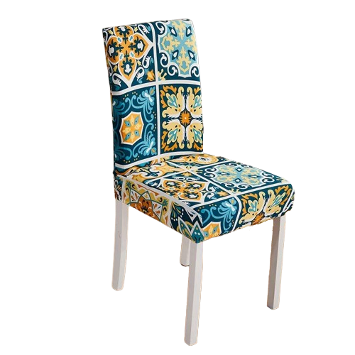 Housse de chaise extensible à motif azulejos bleu et jaune, style méditerranéen