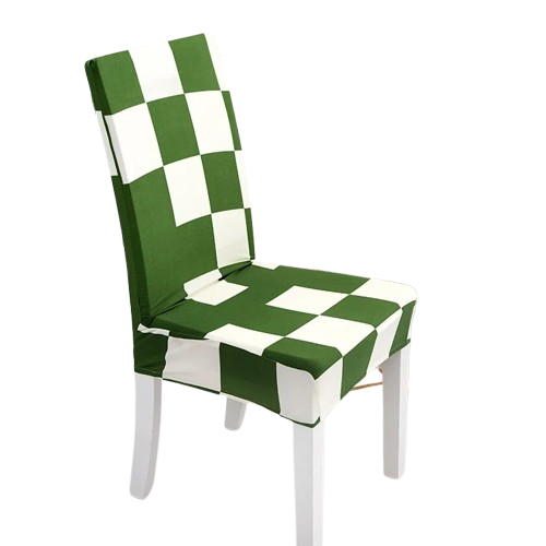Housse de chaise extensible à motif damier vert et blanc pour chaise de salle à manger