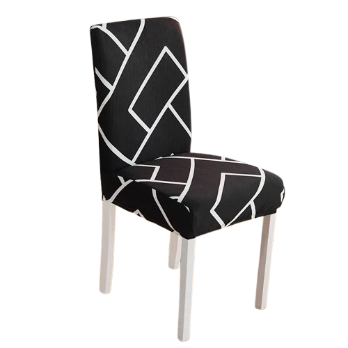 Housse de chaise extensible noire avec motif géométrique blanc moderne