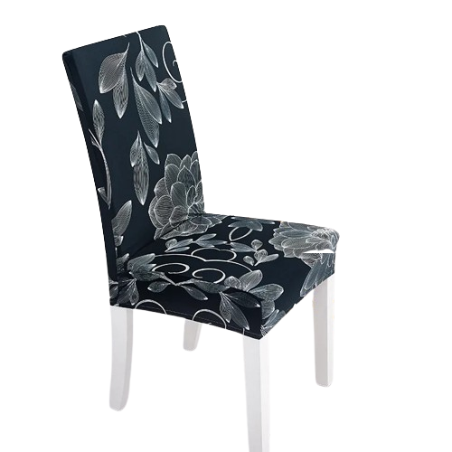 Housse de chaise extensible noire avec motif floral blanc 