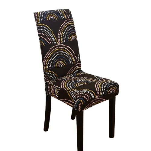 Housse de chaise extensible noire avec motifs arc-en-ciel multicolores