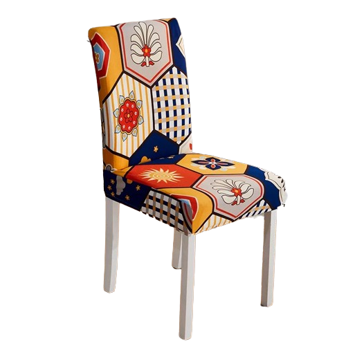 Housse de chaise extensible patchwork à motifs géométriques multicolores