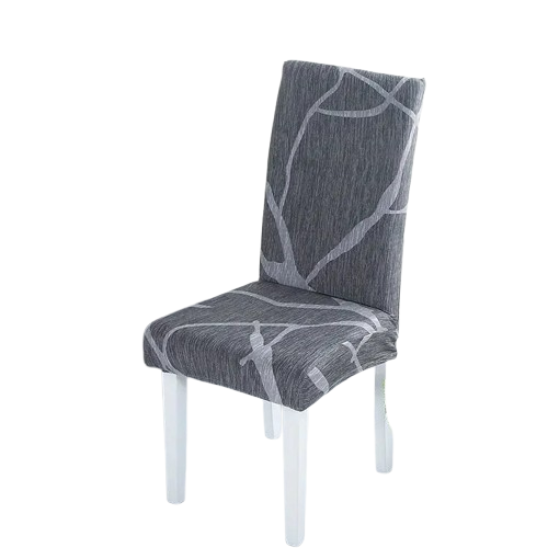 Housse de chaise grise extensible avec motif abstrait blanc – déco moderne et protection élégante