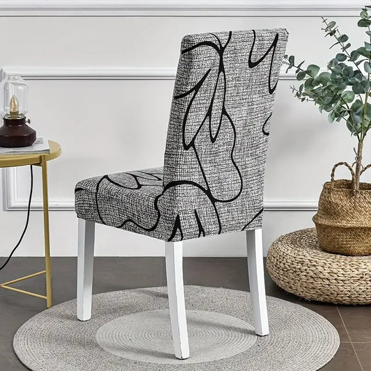 Housse de chaise imprimée moderne noir et gris – extensible