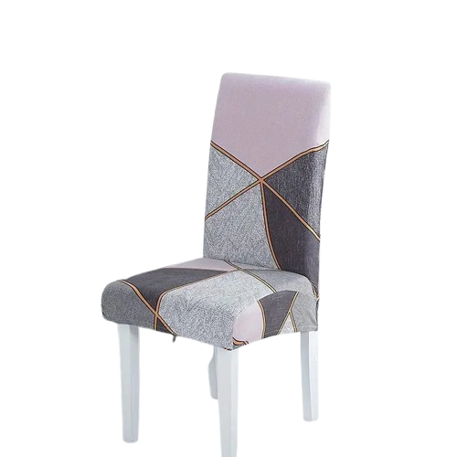 Housse de chaise moderne géométrique rose, gris et orange – tissu extensible et ajustement parfait