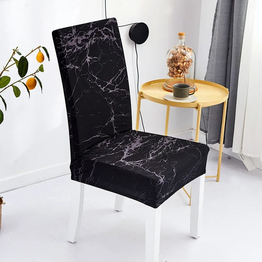 Housse de chaise noire extensible avec motif marbre moderne