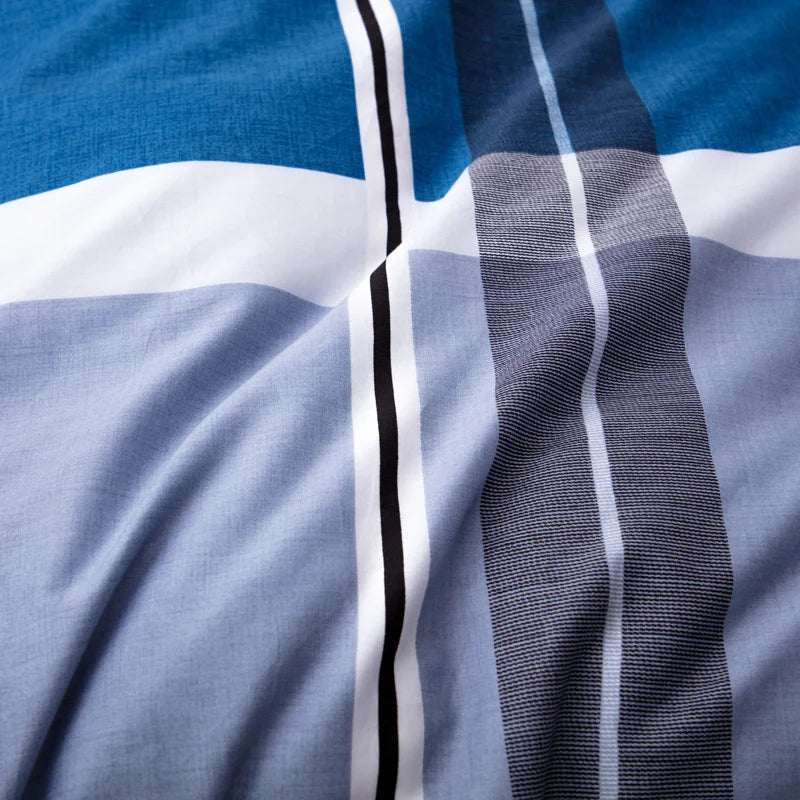 Housse de couette en coton 200 TC à larges carreaux bleu profond et gris clair