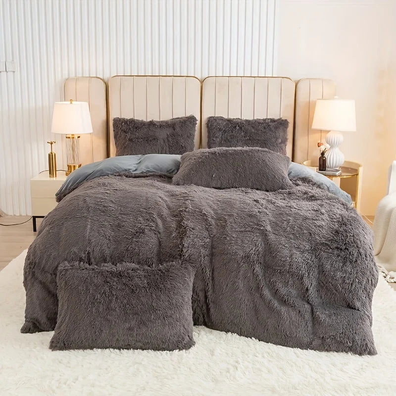 Housse de couette en fourrure grise