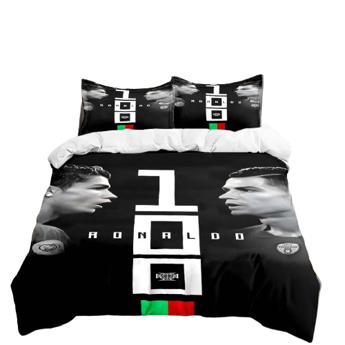 Housse de couette foot Cristiano Ronaldo édition noir et blanc 3D, microfibre polyester.
