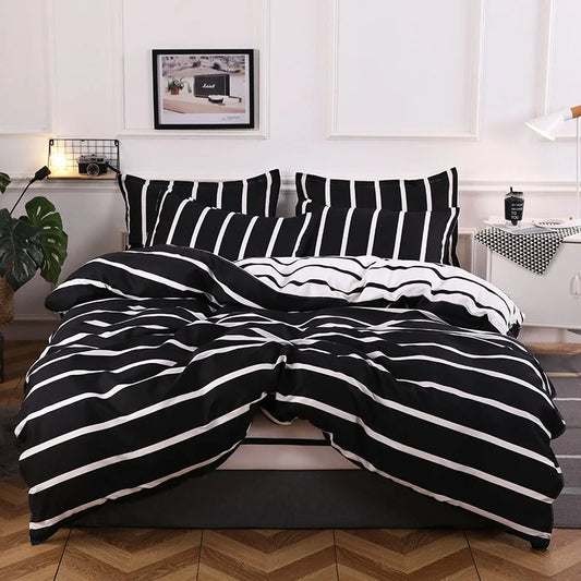 Housse de couette réversible noir et blanc à rayures horizontales et verticales