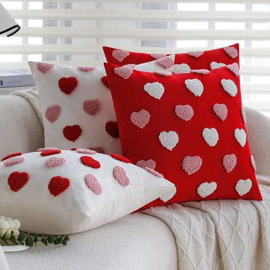 Housse de coussin cœur rouge et blanc 45x45 cm – Déco romantique Saint-Valentin