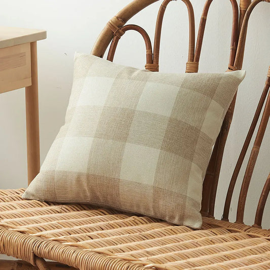 Housse de coussin à carreaux beige 45x45 cm – Style scandinave et déco cosy