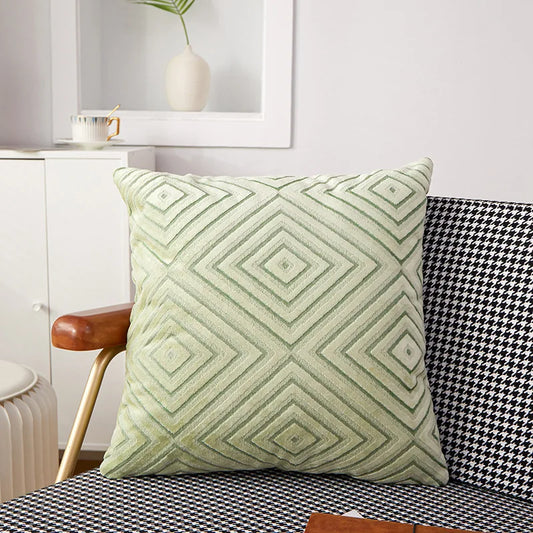 Housse de coussin géométrique verte 45x45 cm – Motif losange moderne décoratif